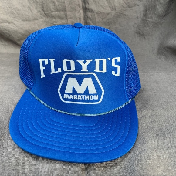 Vintage Floyd’s Marathon Oil Gas Station Blue Snap-Back Trucker Hat Cap Mesh - Picture 1 of 4